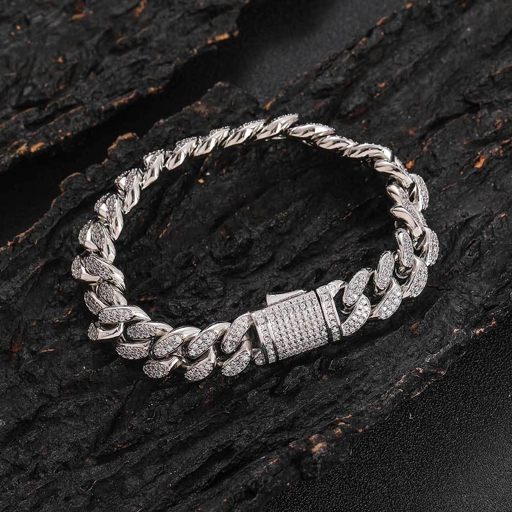 12mm Double Row Zircon Cuban Link Bracelet with Spring Clasp - CaratixJewelry